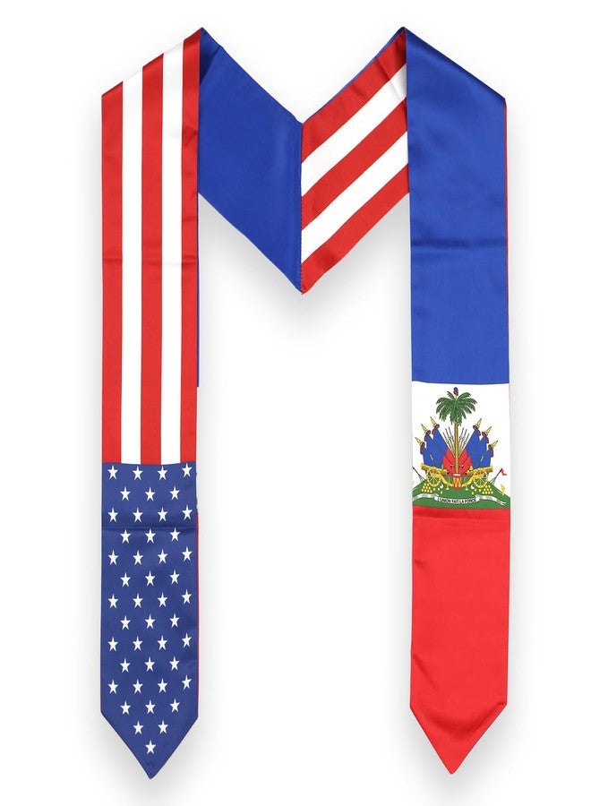 LLBFHH USA And Haiti Flag Graduation Stole, Satin Embroidery Graduation Sash for International Students, 72 Inch Length. - Image 1